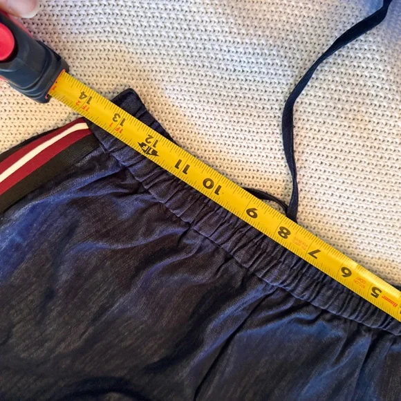 ZARA Blue Denim Wide Leg Drawstring Pull-on Pants w Red Side Stripe - Picture 9 of 9